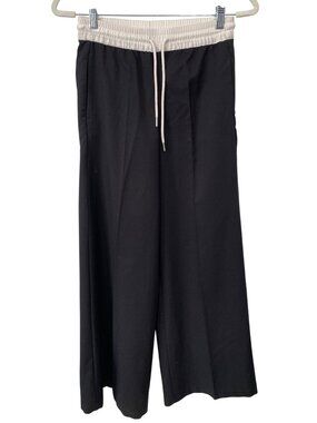 H&M Divided Creased Pants Size XXS Pull On Elastic Waist Drawstring Black White